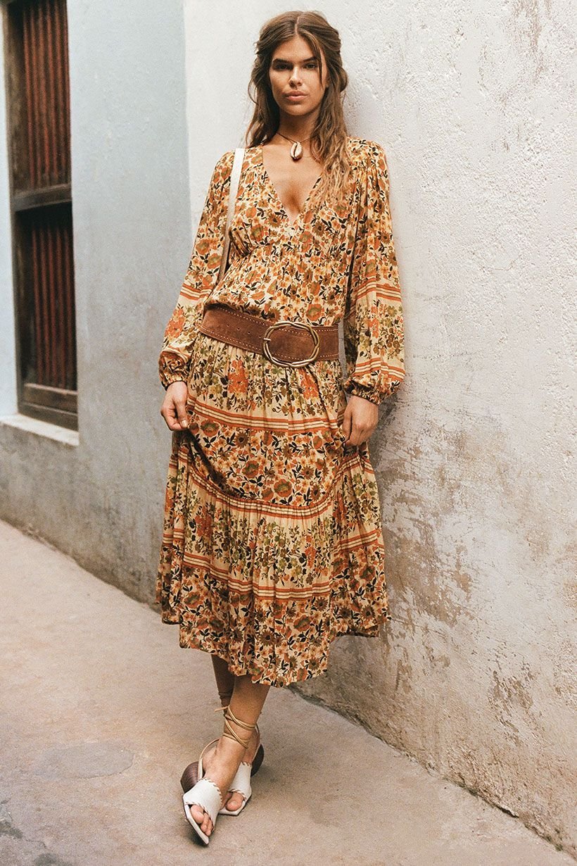 Spell Impala Lily Midi Dress - Gold - Meadow Collective