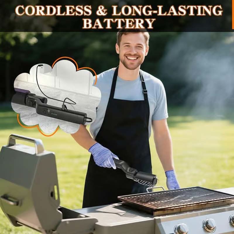 🍖 Brosse de nettoyage électrique sans fil pour barbecue – Nettoyage en profondeur, long manche et rechargeable 🔋