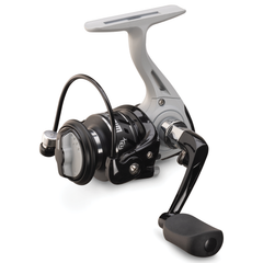 13 Fishing Wicked Ice Reel with black and grey durable body, ergonomic handle, and smooth spool designed for efficient ice fishing and musky tackle use.