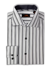 Steven Land SHIRTS Steven Land Mens Silver Striped Regular Fit Spread Collar 100% Cotton Dress Shirt