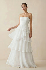 Cute A - Line Chiffon Strapless Tiered Wedding Dresses  – Wedding Dresses by KissProm | Available at KissProm
