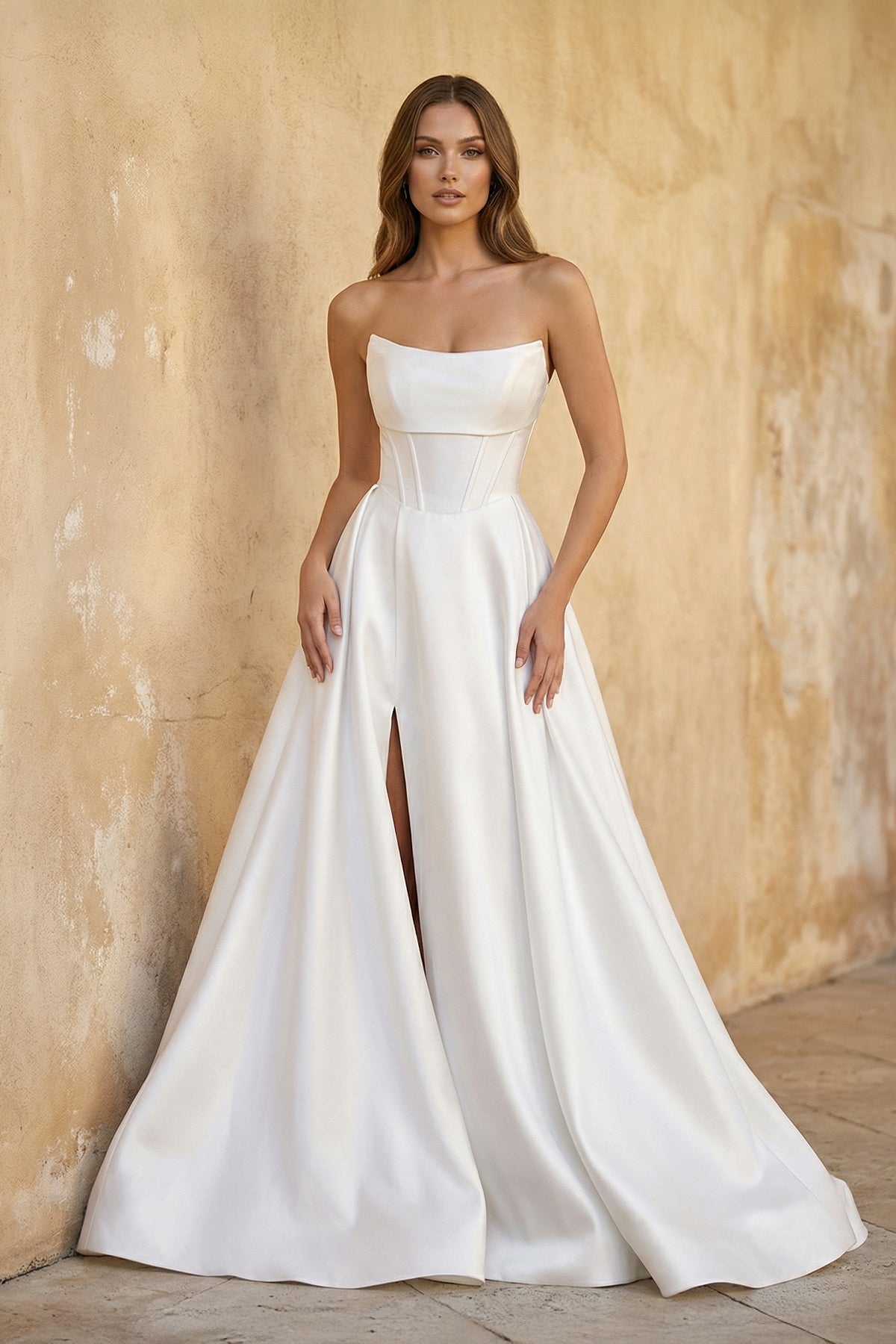 Lenny | White Strapless Satin A-Line Wedding Dresses