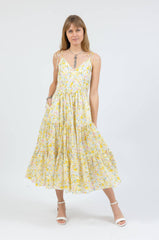 strappy maxi dress in yellow floral - front