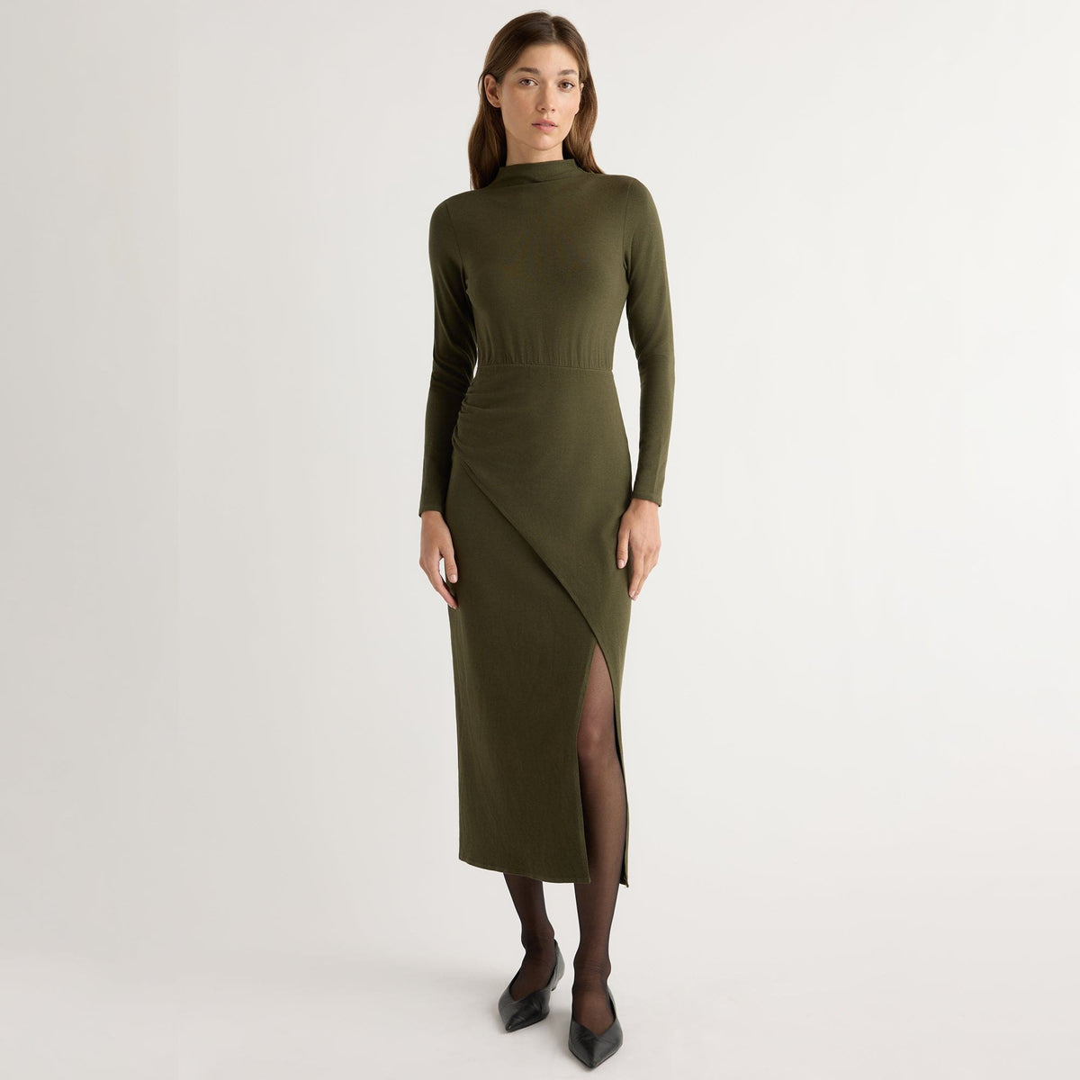 Renée | Suki Mock-Neck Side-Slit Dress in Size Extra Small
