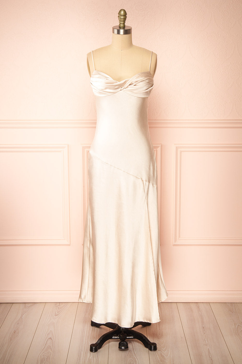 Swannie Champagne Satin Slip Maxi Dress | Boudoir 1861 front view