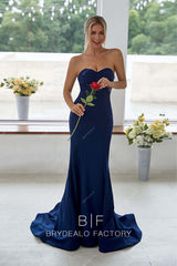 sweetheart neck long simple bridesmaid dress