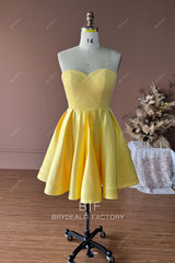 Yellow Satin Cute Sweetheart Neck Cocktail Dress
