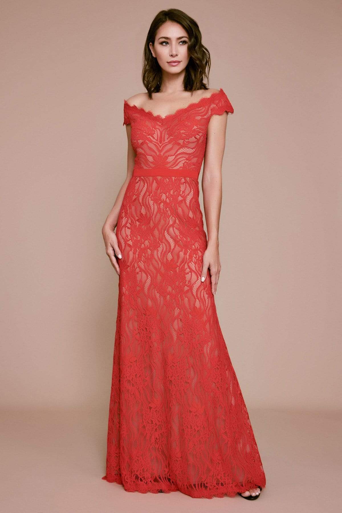Tadashi Shoji - Scalloped V-Neck Sheath Dress BLC19827L - 1 pc Phoenix/Nude In Size 0 Available CCSALE 0 / Phoenix/Nude