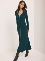Teal Knit Zip Detail Maxi Dress