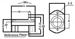 Technical diagram of ✝️ GMT25WUU NB 25mm Two Side Cut Double Wide Flange Motion Linear Bearing, highlighting dimensions and layout.