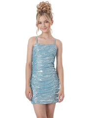 2Bunnies Girls' 8Y-14Y Tween Teen Bodycon Ruched Spaghetti Strap Party Dance Metallic Mini Dress
