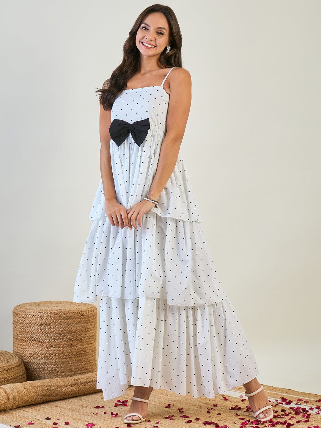 The Kaftan Company Dresses White Heart Cotton Tiered Dress