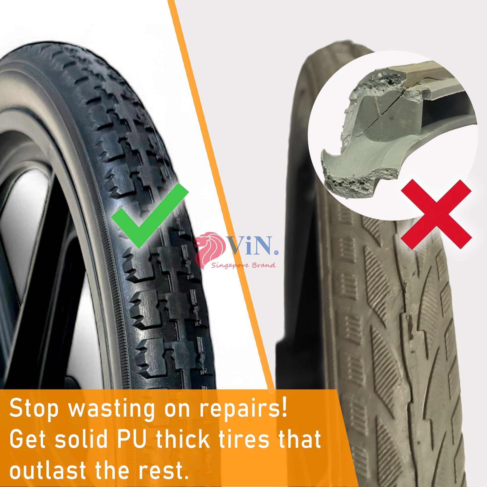 Comparison of brand ViN solid PU thick tires with other brand