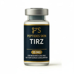 Tirzepatide 15 mg peptide vial labeled TIRZ Peptides Skin, for research use only