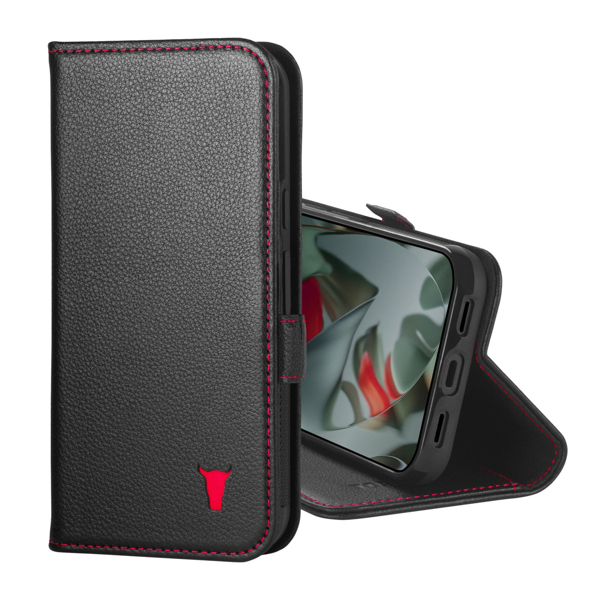 Black with Red Detail Leather Cse for Google Pixel 10 / 10 Pro. [tag-colour-black-with-red-detail]