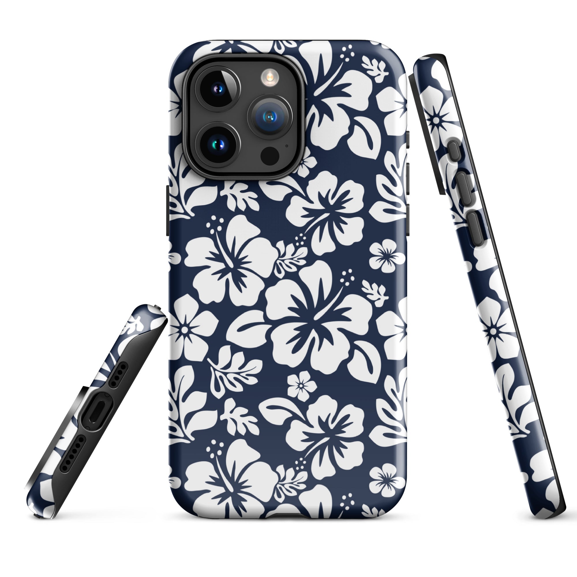 Navy Blue and White Hawaiian Flowers Tough Case for iPhone® – Extremely Stoked®