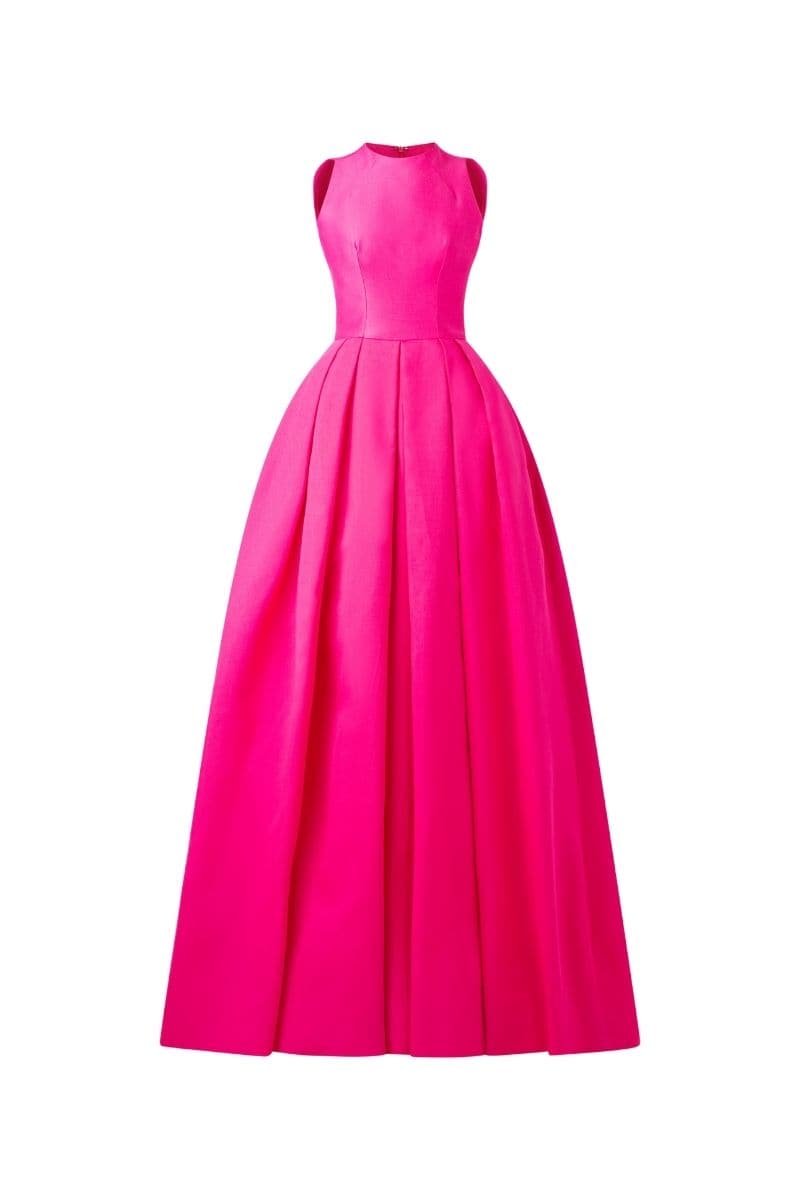 Fuchsia high-neck sleeveless maxi dress by Tracy Studio, showcasing a flowing design and elegant sleeveless style.