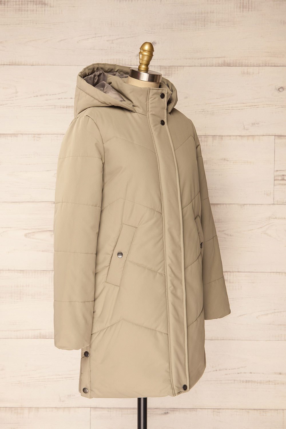 Tuvalu Sage Quilted Coat w/ Side Vents | La petite garçonne side view 