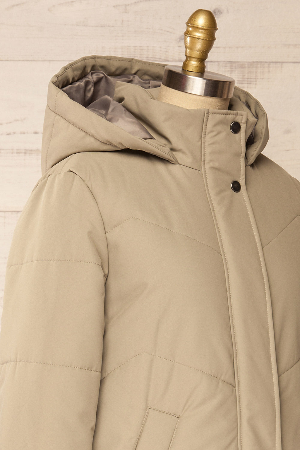 Tuvalu Sage Quilted Coat w/ Side Vents | La petite garçonne side close-up 