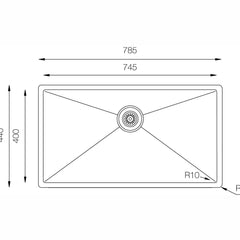 Ukinox Tenline TNL 745 Kitchen Sink, 745×440mm — Polished Stainless Steel - www.ultrabathroom.com