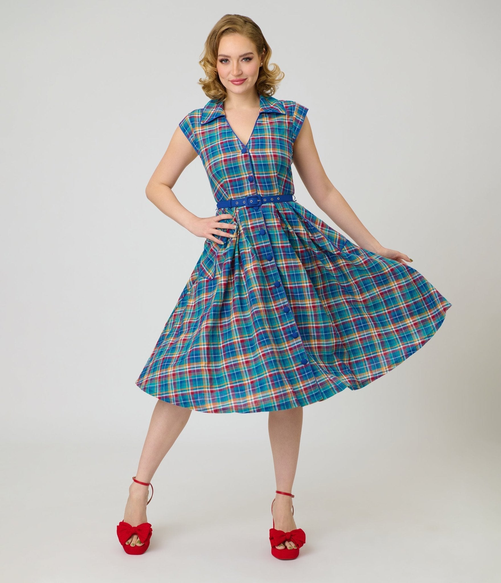 Unique Vintage Blue Madras Plaid Shirt Swing Dress - Unique Vintage - Womens, DRESSES, SWING