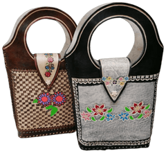 Bucket Floral Basketweave Handtooled Leather Purse