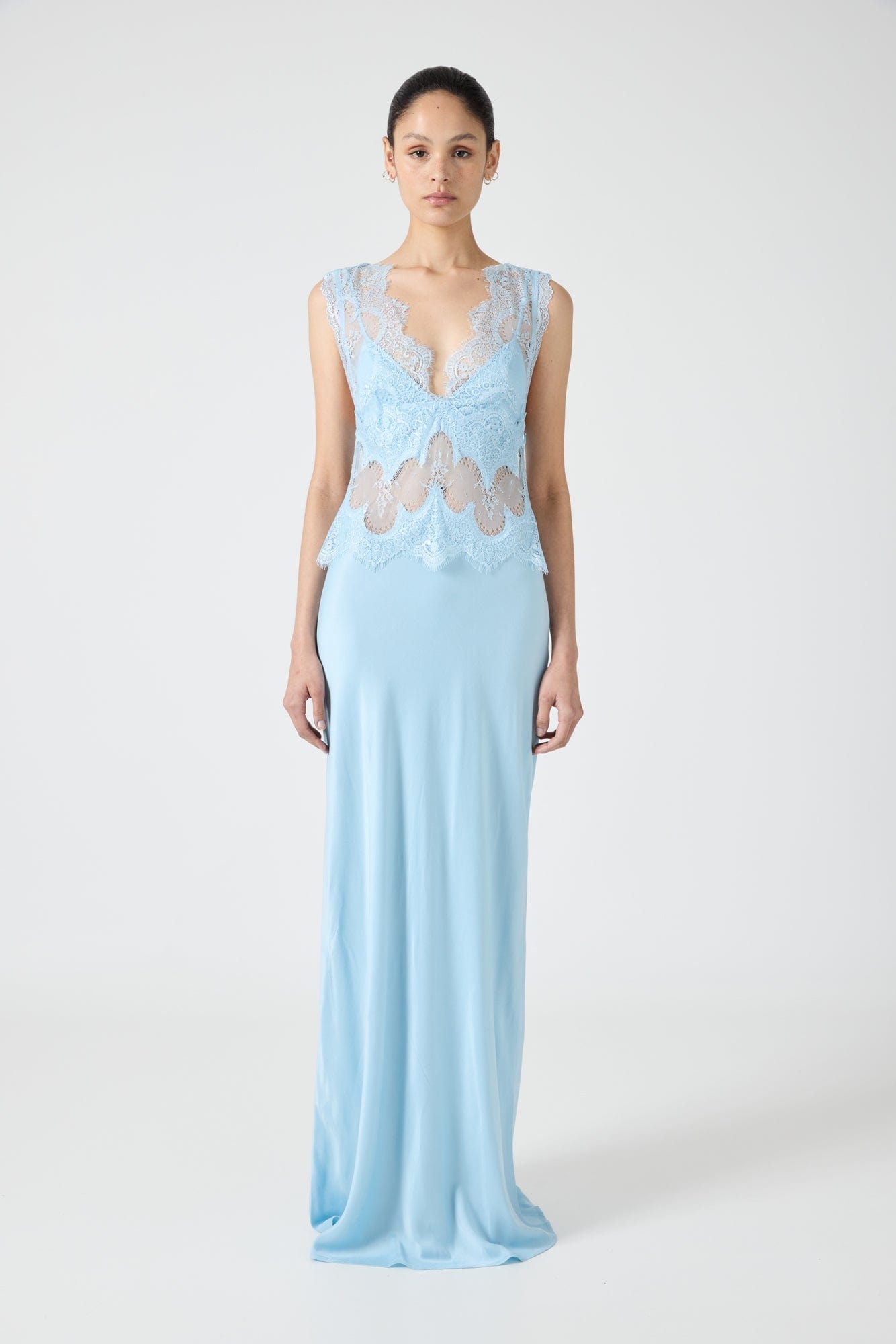 VISIONS LACE FLOOR LENGTH DRESS | SKY BLUE