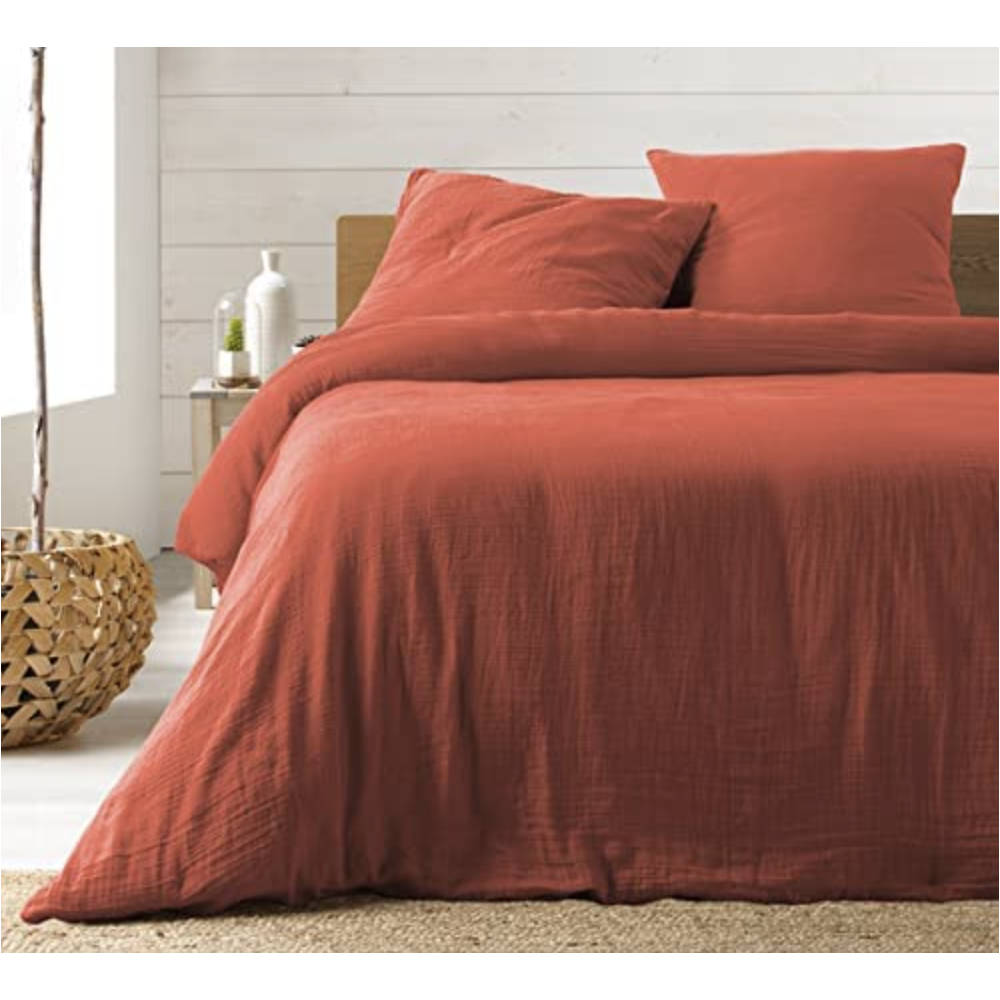 Parure de lit en Gaze de Coton 240x260cm - Plusieurs coloris - Terracotta | homeflair