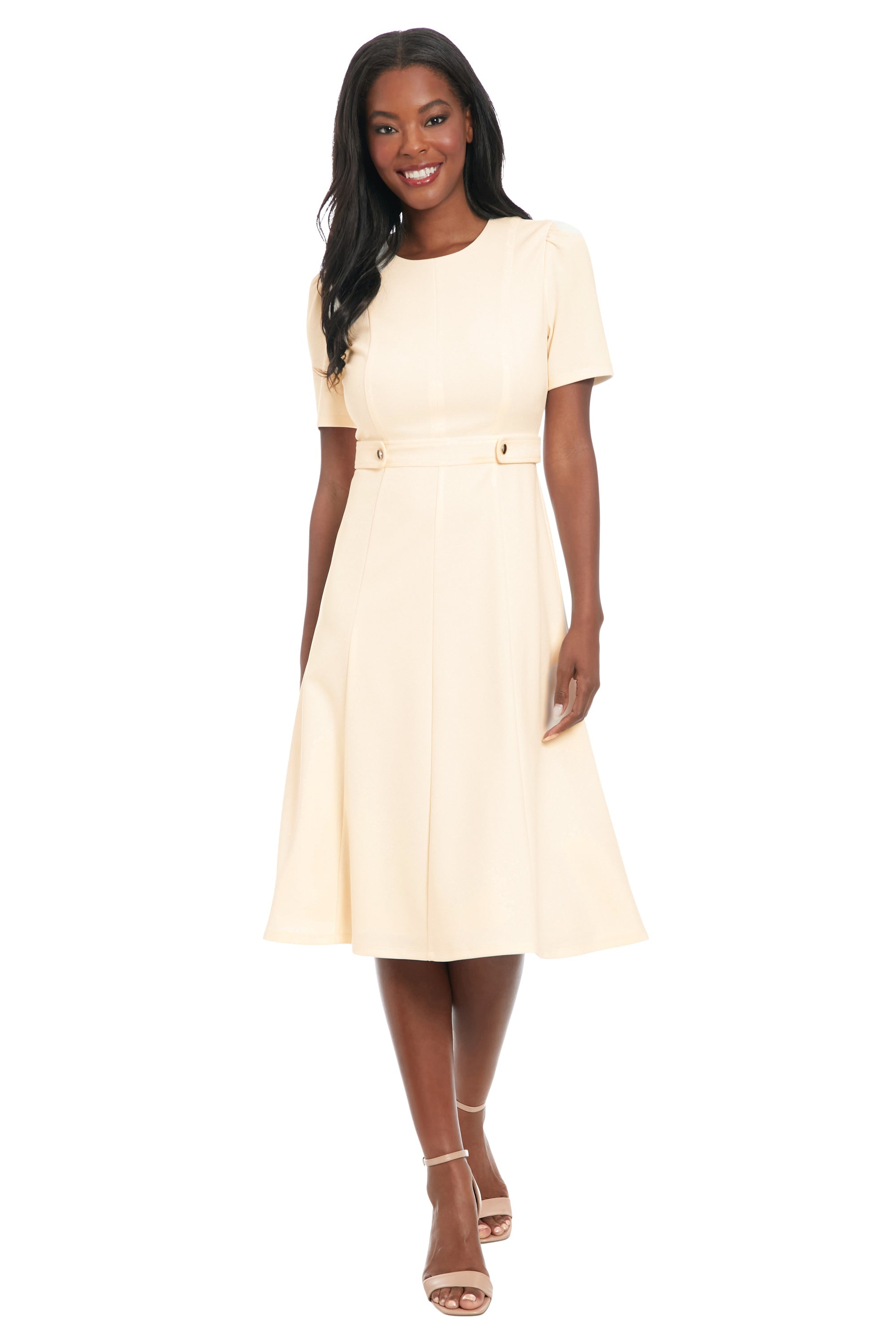 Quill - Cream Below the Knee Fit & Flare Dress