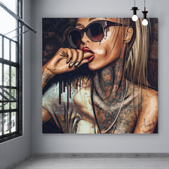Aluminiumbild Sexy Tattoo Girl Quadrat