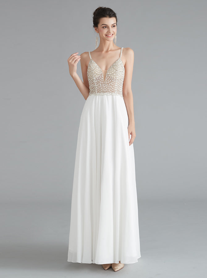 White Graduation Dress for Teens,Chiffon Long Homecoming Dress,HC00207