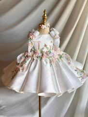 Luxury White Floral Embroidered Princess Birthday Dress J830