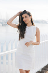 Jackie Linen Shift Dress in white | linen | Tailored fit, knee length, pockets