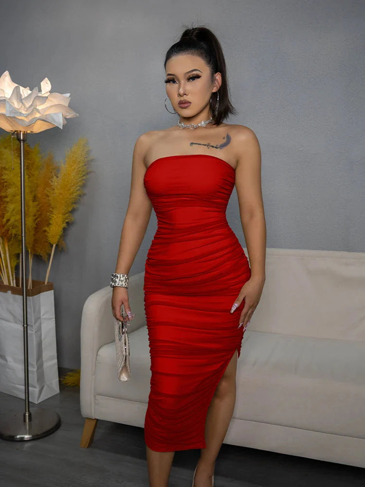 Women's Bodycon Fashion Designer Off Shoulder Split S-XL Dresses (Midi)-Women's Fashion Designer Dresses-Women's fashion designer plus size clothes
