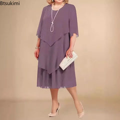 Women's Chiffon Layered 3-5XL Fashion Designer Midi Dresses (Plus Size)-Women's Fashion Designer Plus Size Dresses-Women's fashion designer plus size clothes