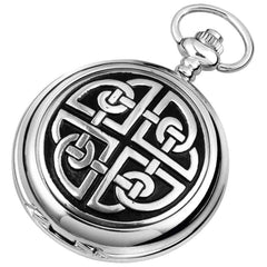 Woodford Celtic Knot Chrome Plated Double Full Hunter Skeleton Pocket Watch - Silver/Black
