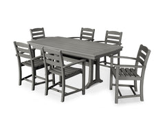 La Casa Caf 7-Piece Arm Chair Dining Set with Trestle Legs in Slate Grey
