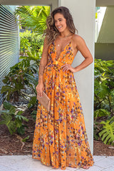 yellow floral v-neck maxi dress
