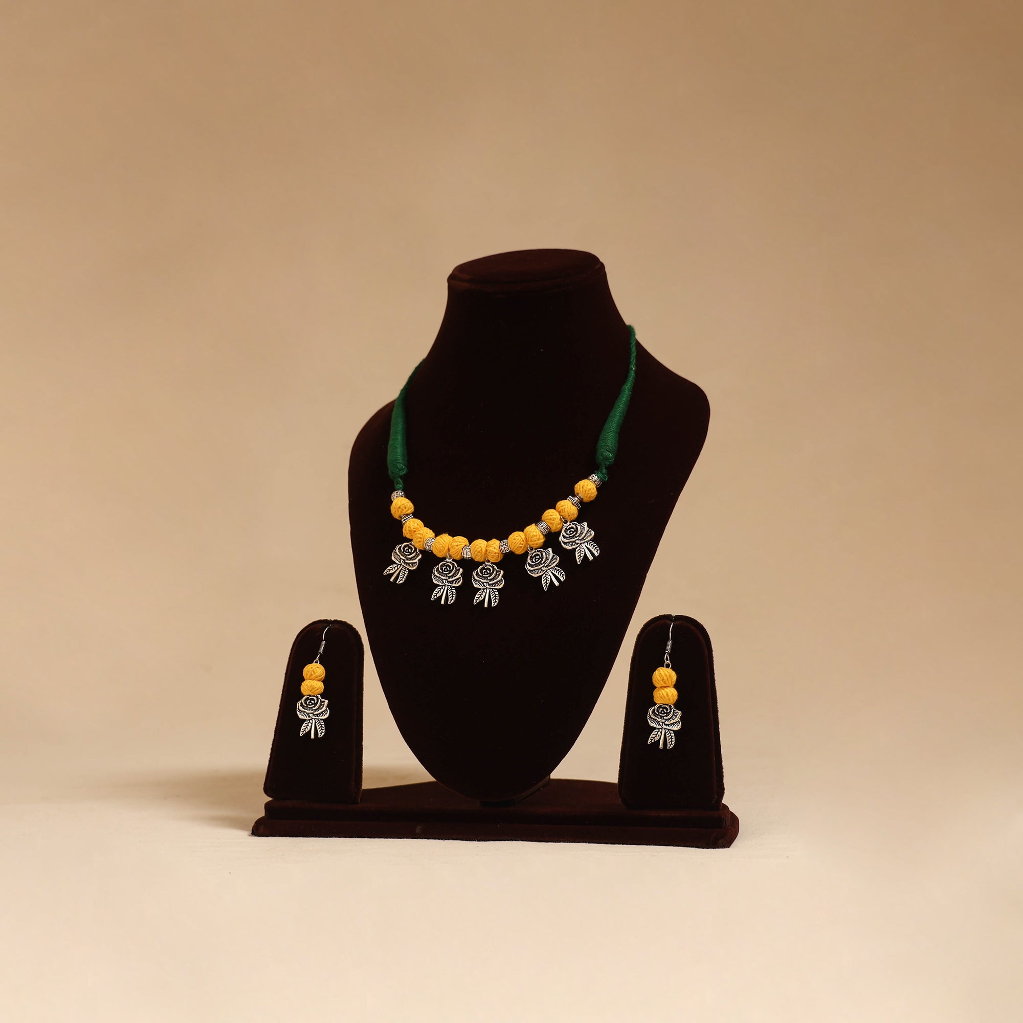 German silver thread beads necklace set 18 - handcrafted
