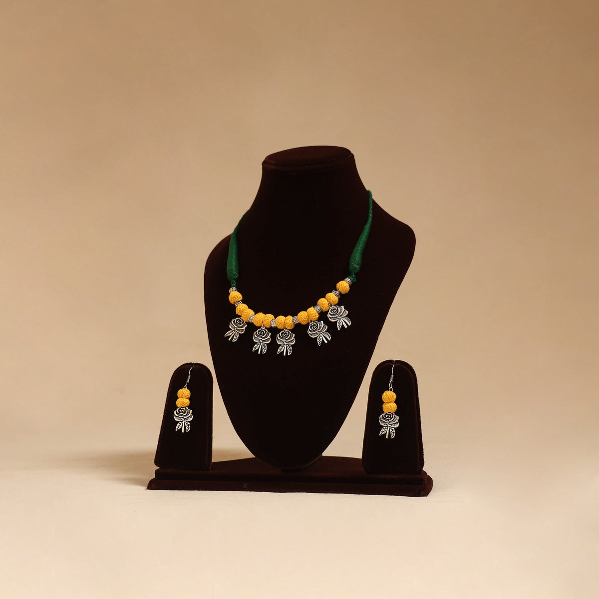 German silver thread beads necklace set 18 - handcrafted