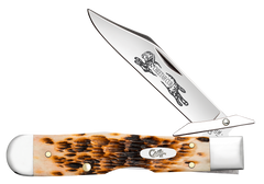 W.R. Case XX Knives Cheetah Cub Peach Seed Amber Bone 10812 Stainless Pocket Knife