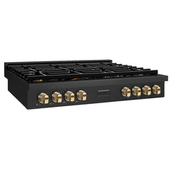 ZLINE 48 in. Autograph Edition Paramount Gas Rangetop with 8 Burners and Porcelain Cooktop in Black Stainless Steel with Polished Gold Accents, Open Box-Great Condition